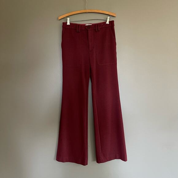 Anthropologie The Essential‎ Twill Trousers Burgundy Red Purple Size 4 Flare Leg - Picture 3 of 16